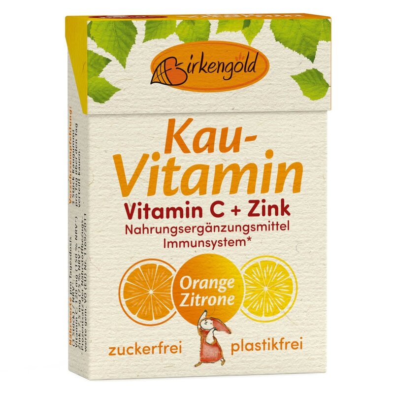 Guma de mestecat naturala cu Vitamina C si Zinc, 28g, Birkengold