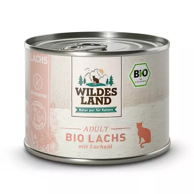 Hrana umeda pentru pisici BIO somon pur cu ulei de somon, 200g, Wildes Land PRET REDUS