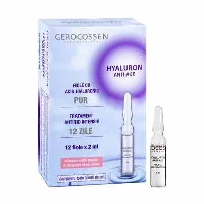 Hyaluron anti-age fiole cu acid hialuronic pur - set 12 fiole x 2 ml, Gerocossen