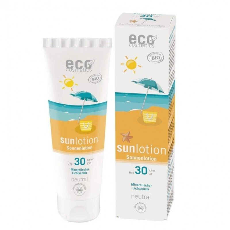 Lotiune Fluida BIO Protectie Solara SPF30, Piele Sensibila, FARA PARFUM, Rezistenta la apa, 125ml, Eco Cosmetics