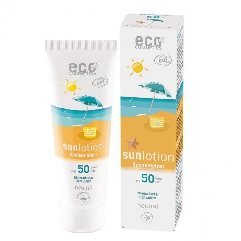 Lotiune Fluida BIO Protectie Solara SPF50, Piele Sensibila, FARA PARFUM, Rezistenta la apa, 125ml, Eco Cosmetics