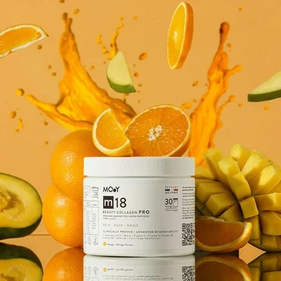 m18 PRO Colagen hidrolizat marin premium, dovedit clinic, beauty, 6.300mg tip I si III, aroma mango si portocale, 30 portii, 240 g, natural, Molecules of Youth
