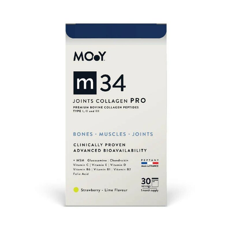 m34 PRO Colagen hidrolizat bovin premium, dovedit clinic, articulatii, 7.000mg tip I, II si III, aroma capsuni si lime, 30 portii, 390 g, natural, Molecules of Youth