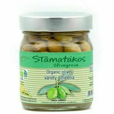 Masline verzi Athinolia cu cimbru si lamaie, bio, 290g, Stamatakos Olivegrove PRET REDUS