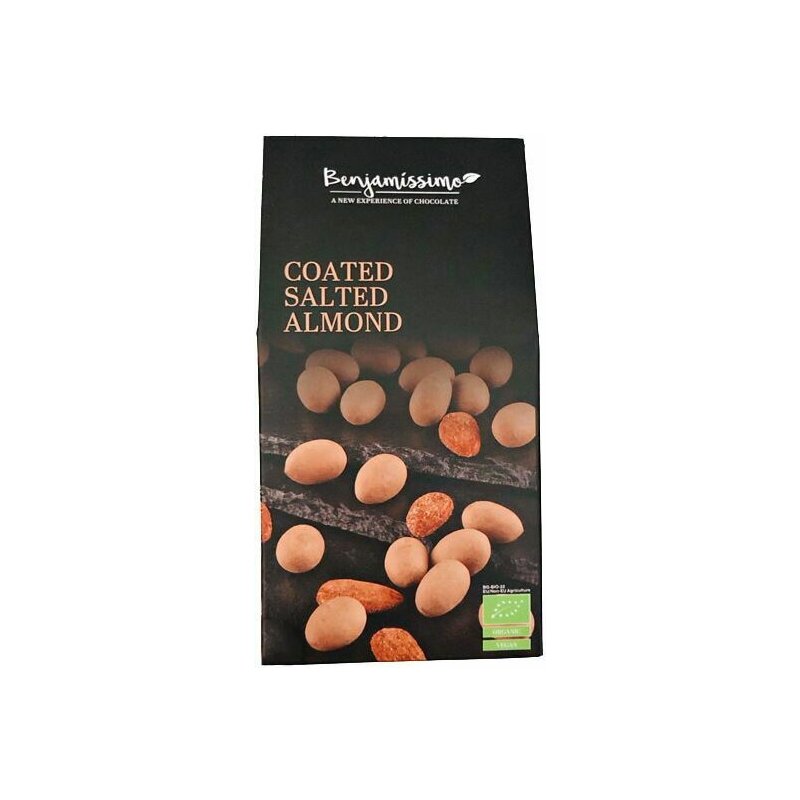 Migdale sarate invelite in ciocolata cu caramel sarat, bio, 60g, Benjamissimo