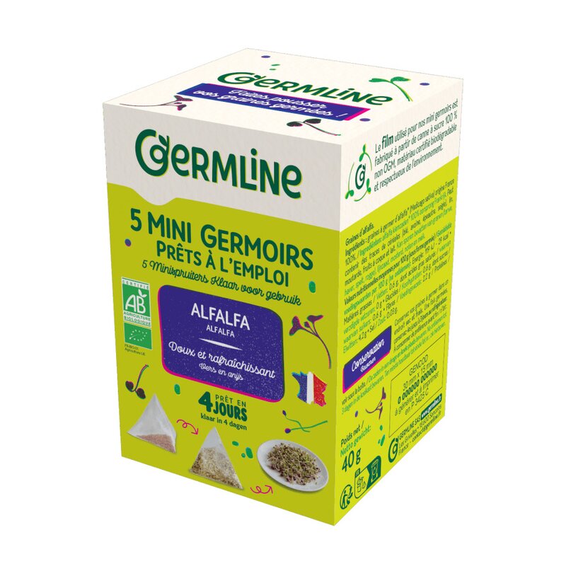 Mini germinatoare cu seminte de alfalfa, bio, 5 bucati x 8g, 40g, Germline