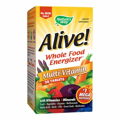 Alive!™ Multivitamine (fara fier adaugat), Nature`s Way , 30 tablete, Secom