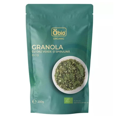 Granola cu orz verde si spirulina bio, 200g - Obio - PRET REDUS