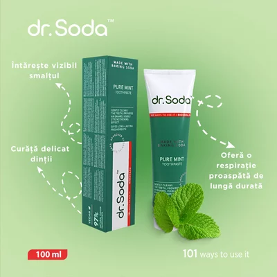 Pasta de dinti cu bicarbonat de sodiu Pure Mint, 100ml, Dr.Soda