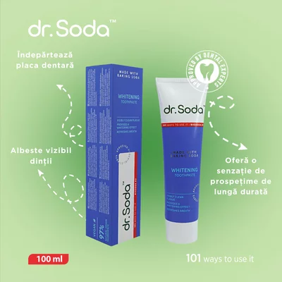 Pasta de dinti pentru albire cu bicarbonat de sodiu, 100ml, Dr.Soda