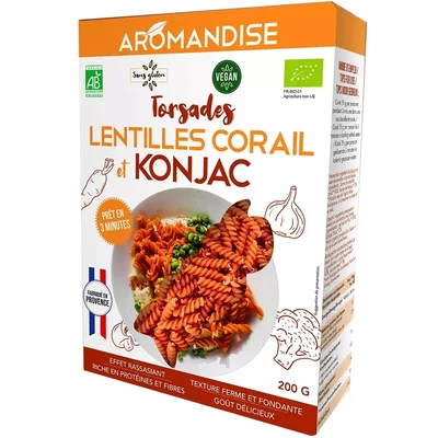 Paste fusilli din linte coral si konjac bio, 200g, Aromandise PRET REDUS