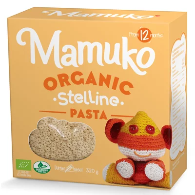 Paste in forma de stelute, pentru copii, din grau dur bio 320g Mamuko PRET REDUS