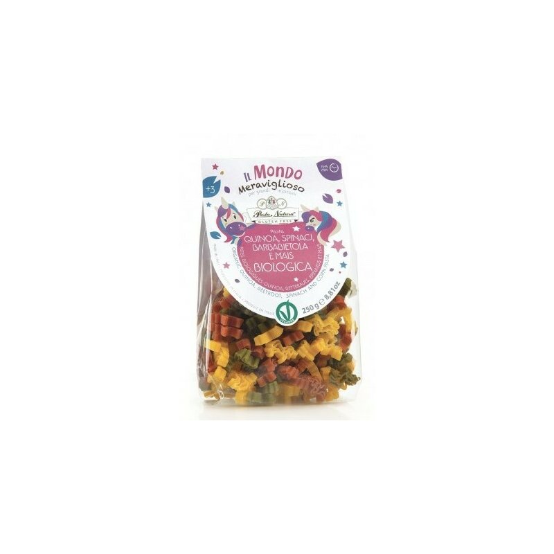 Paste unicorni tricolore cu porumb, sfecla, spanac si quinoa bio 250g Pasta Natura