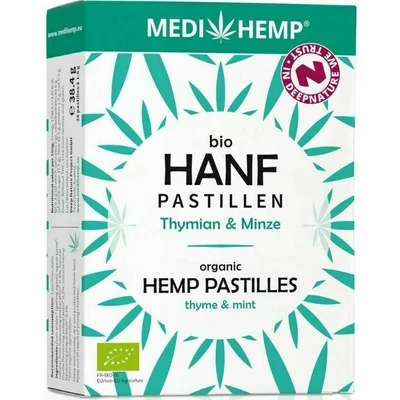 Pastile cu canepa, cimbru si menta bio 38.4g, Medihemp PRET REDUS