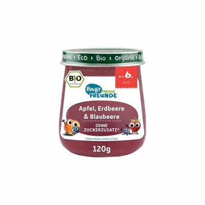 Piure de mere, capsuni si afine, bio, 120g, Erdbar PRET REDUS