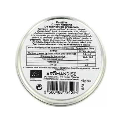 Bomboane artizanale cu lamaie si ginseng bio, 45g, Aromandise