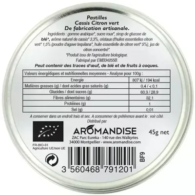 Bomboane artizanale cu lime si coacaze negre bio, 45g, Aromandise