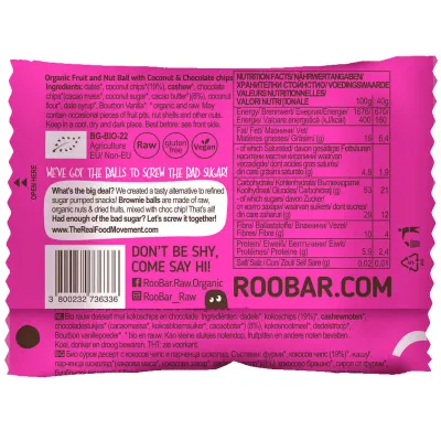 Biluta brownie cu cocos bio 40g Roobar