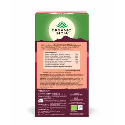 Ceai Tulsi Rodie Ceai Verde, O Gura Divina de Savoare, eco, 25 plicuri, Organic India