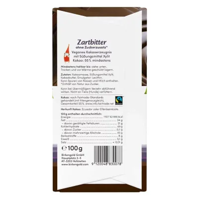 Ciocolata neagra 55% cacao, 100g, Birkengold