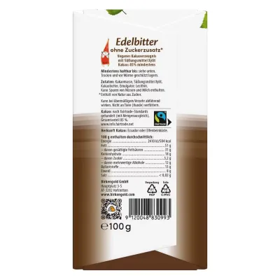 Ciocolata neagra 85% cacao, 100g, Birkengold