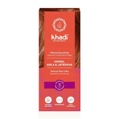 Vopsea de par naturala, HENNA CU AMLA SI JATROPHA (rosu), 100gr, Khadi