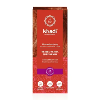 Vopsea de par naturala, PURE HENNA (rosu) ,100gr, Khadi