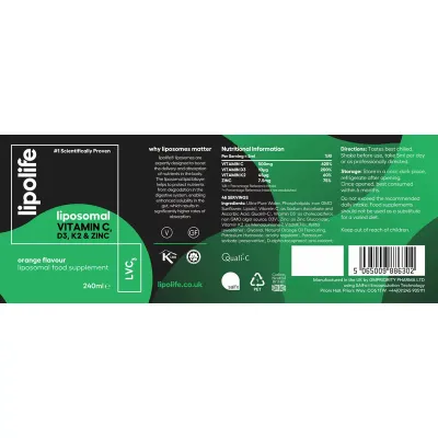 LVC3 - Vitamina C, D3, K2 plus Zinc lipozomala 240ml Lipolife