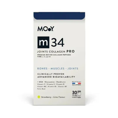 m34 PRO Colagen hidrolizat bovin premium, dovedit clinic, articulatii, 7.000mg tip I, II si III, aroma capsuni si lime, 30 portii, 390 g, natural, Molecules of Youth