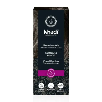 Vopsea de par naturala, NEGRU, 100gr, Khadi