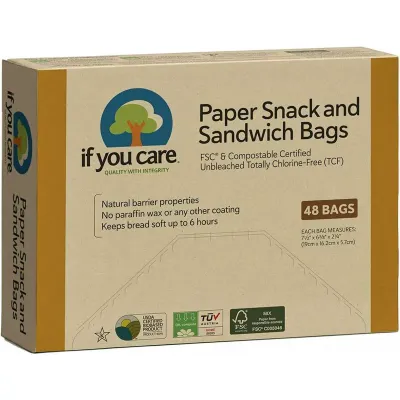 Pungi de hartie nealbite (fara clor) compostabile pentru sandwich si snacks 48buc If You Care