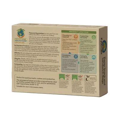 Pungi de hartie nealbite (fara clor) compostabile pentru sandwich si snacks 48buc If You Care