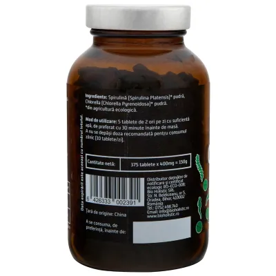 Spirulina si chlorella bio 375 tablete 150g Obio
