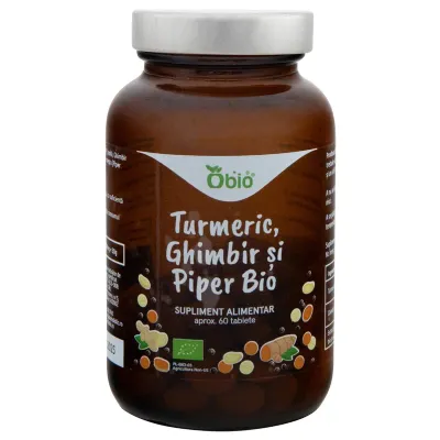 Turmeric, ghimbir si piper bio 60 tablete 30g Obio