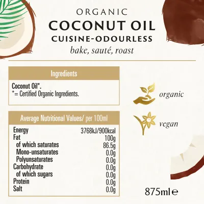 Ulei de cocos dezodorizat pentru gatit bio 875ml Biona