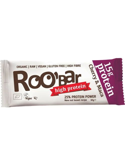 Baton proteic cu cirese si maca bio 60g Roobar