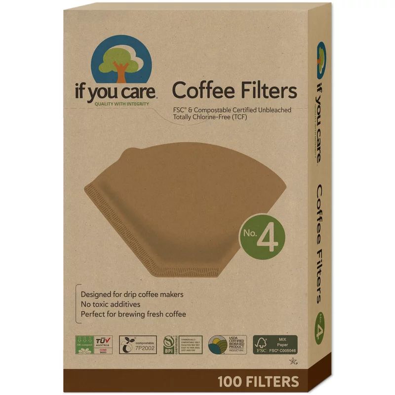 Filtre de cafea nealbite (fara clor) compostabile marimea 4 100buc If You Care