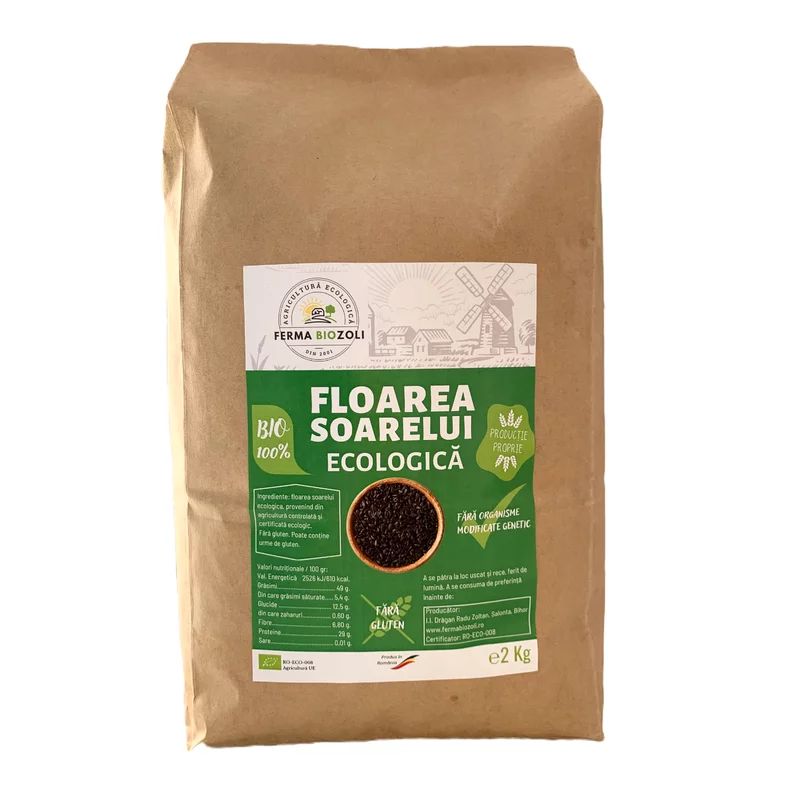 Seminte de floarea soarelui nedecorticata, bio, 2kg, Ferma BioZoli
