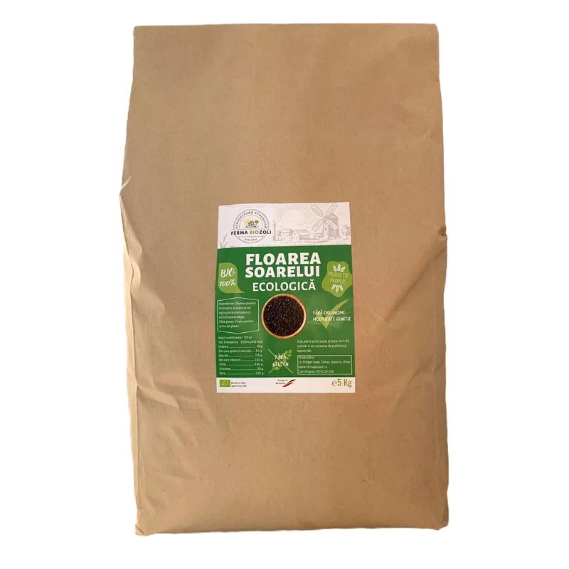 Seminte de floarea soarelui nedecorticata, bio, 5kg, Ferma BioZoli