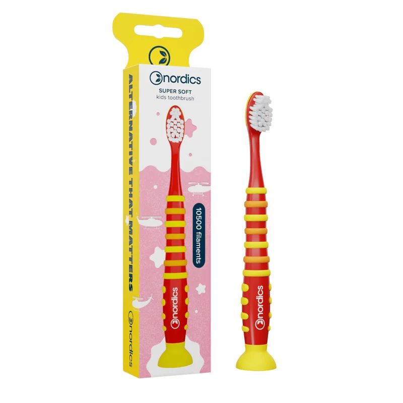 Periuta de dinti pentru copii 10500 filamente - super moale - +4 ani - rosu Nordics