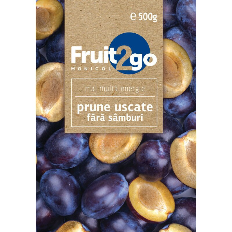 Prune uscate fara samburi, 500g, Fruit2Go