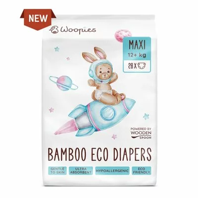 Scutece ECO cu fibre de bambus maxi (12+ kg), 28 bucati, Wooden Spoon PRET REDUS