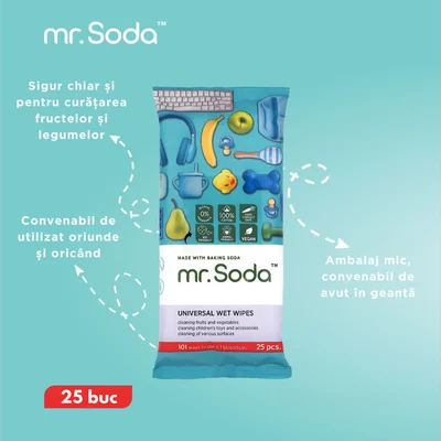 Servetele umede universale cu bicarbonat de sodiu, 25 bucati, Mr.Soda