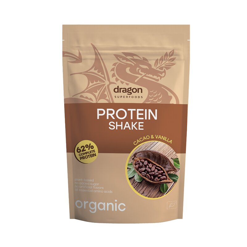 Shake proteic cacao si vanilie bio 500g Dragon Superfoods