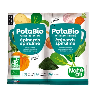 Supa instant cu spanac, spirulina si legume, bio, 2x 8.5g, Nat-ali PRET REDUS