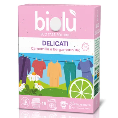 Tablete pentru masina de spalat rufe delicate cu musetel si bergamota ecologice 16 bucati 38g Biolu