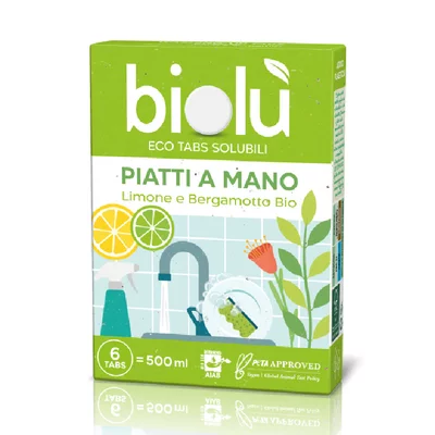 Tablete pentru spalat vase manual cu lamaie si bergamota ecologice 6 bucati 14.25g Biolu