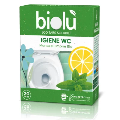 Tablete pentru toaleta cu menta si lamaie, ecologice, 20 bucati, 47.5g, Biolu