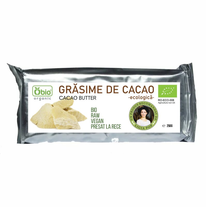 Grasime de cacao raw bio, 250g - Obio