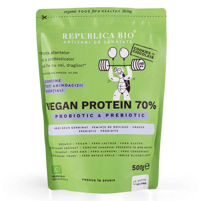 Vegan Protein 70% - Probiotic & Prebiotic, 500g, ecologic, gust cookie, Republica BIO